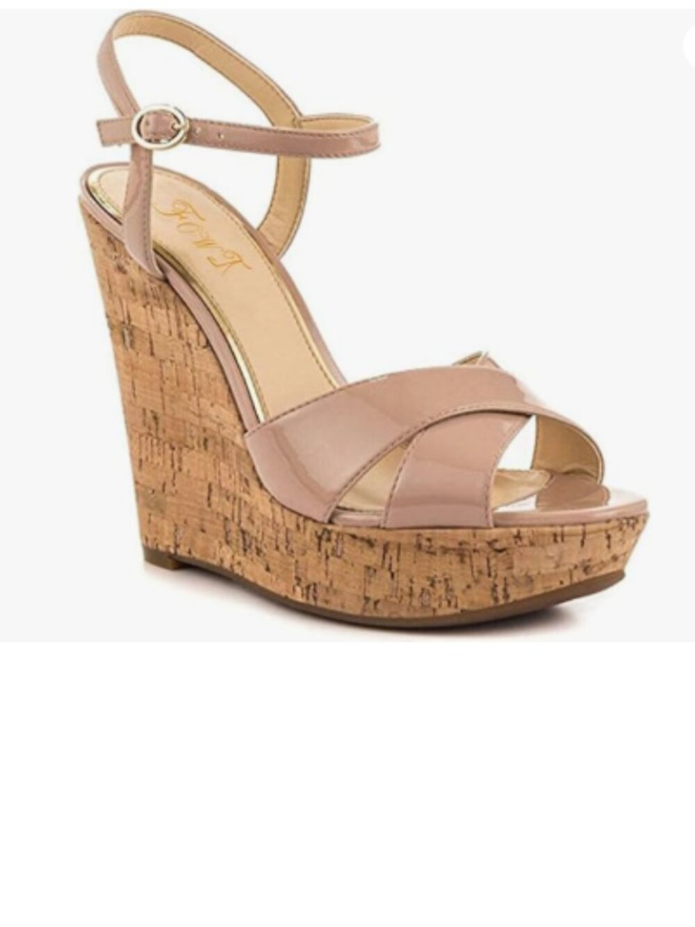 FOWT Nude High Heeled Wedge Buckle Ankle Strap Open Peep Toe Cork Heels Sandals